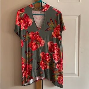 Green and floral shirt